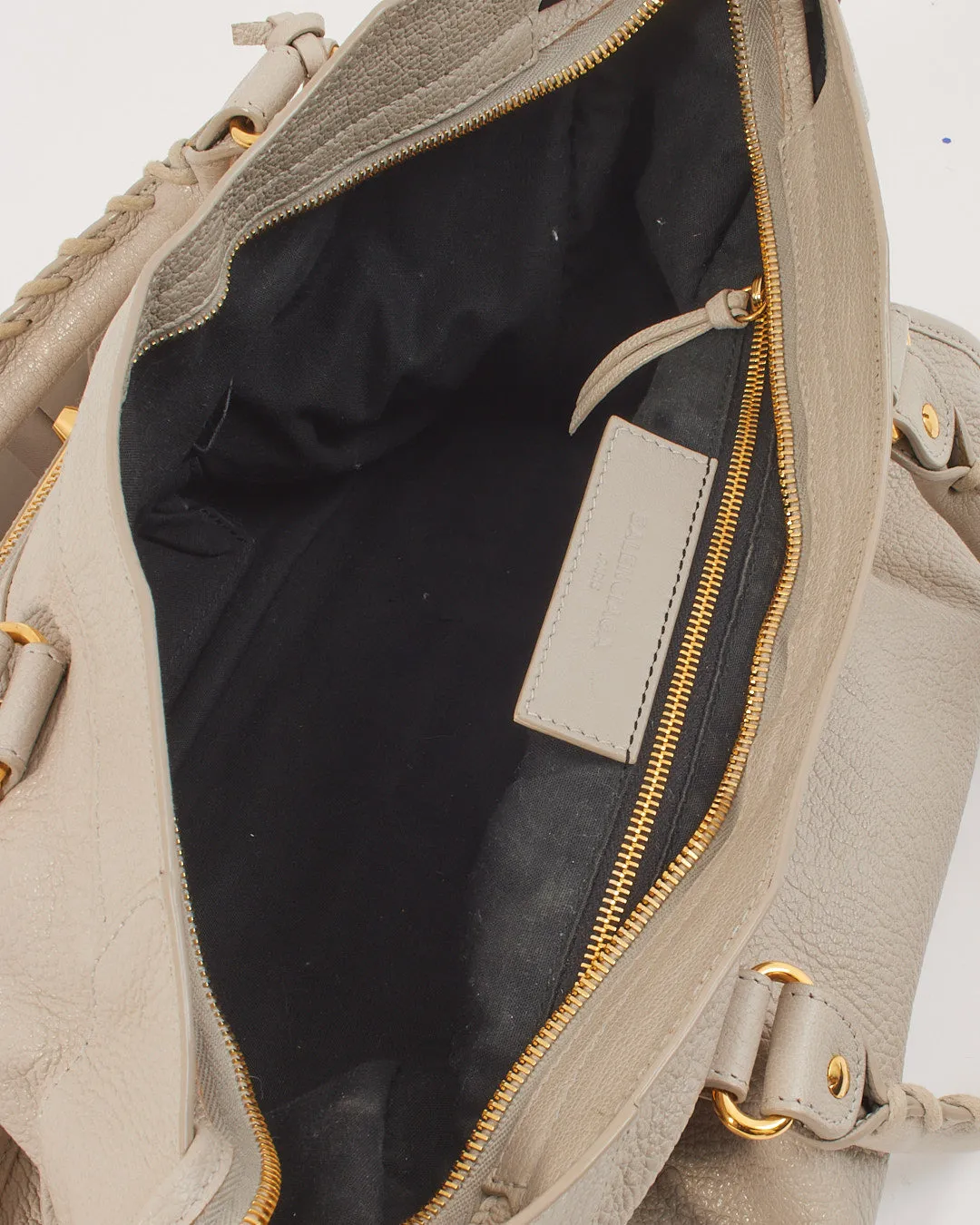 Balenciaga Light Grey Motocross Metallic Edge City Bag