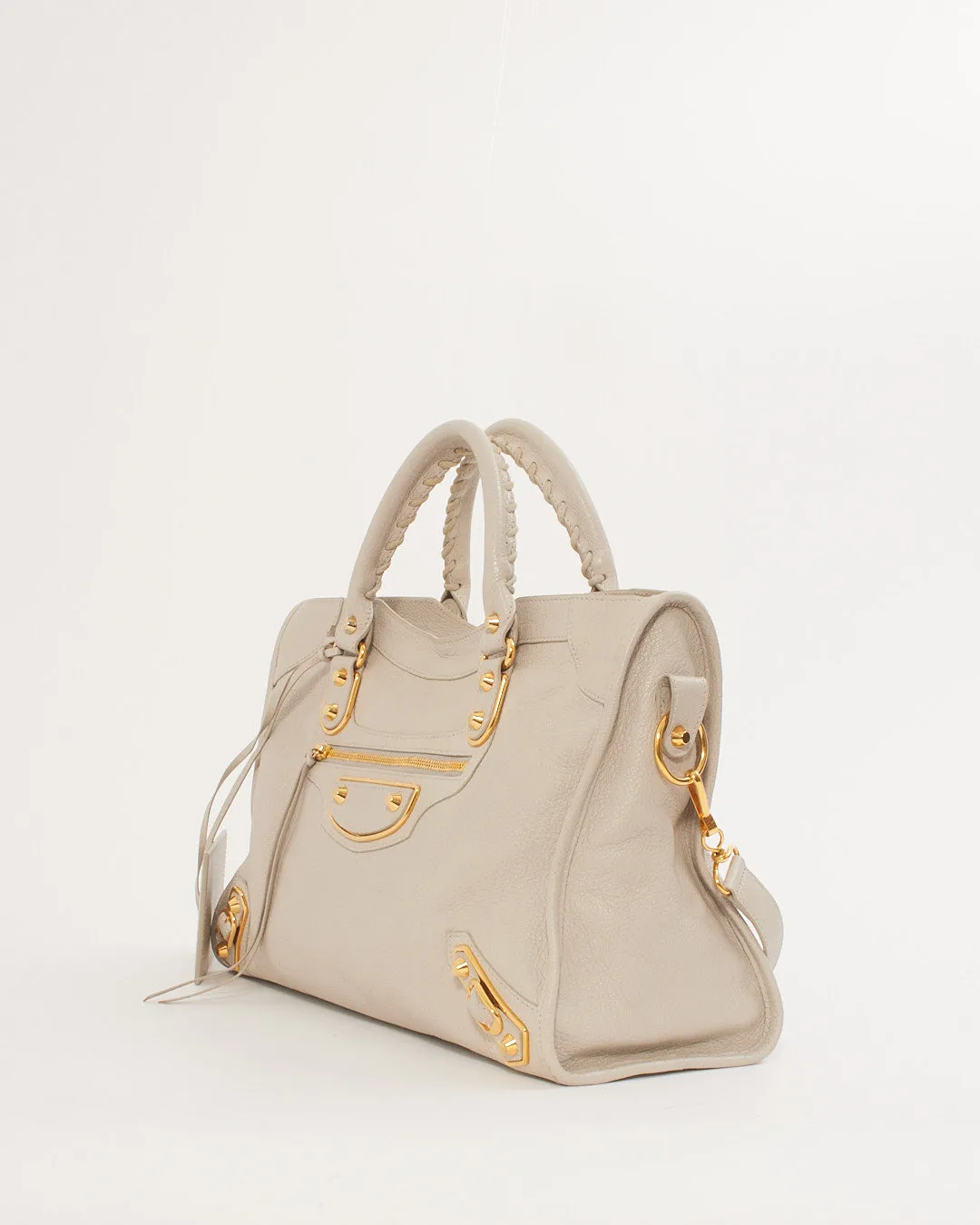 Balenciaga Light Grey Motocross Metallic Edge City Bag