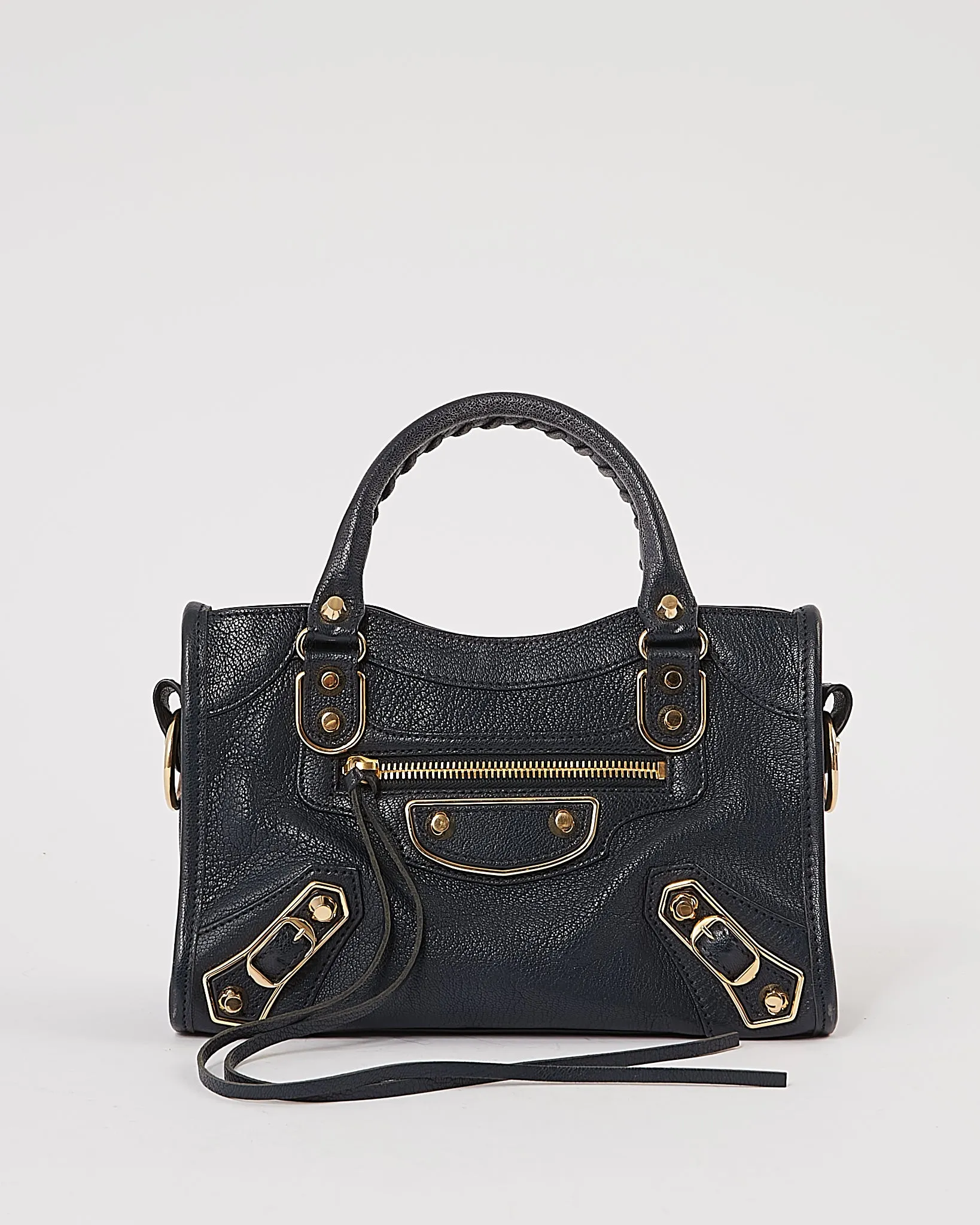 Balenciaga Navy Leather Metallic Edge Mini City Bag