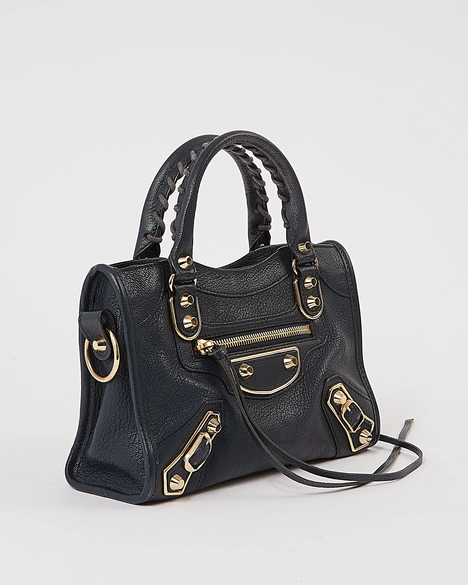 Balenciaga Navy Leather Metallic Edge Mini City Bag