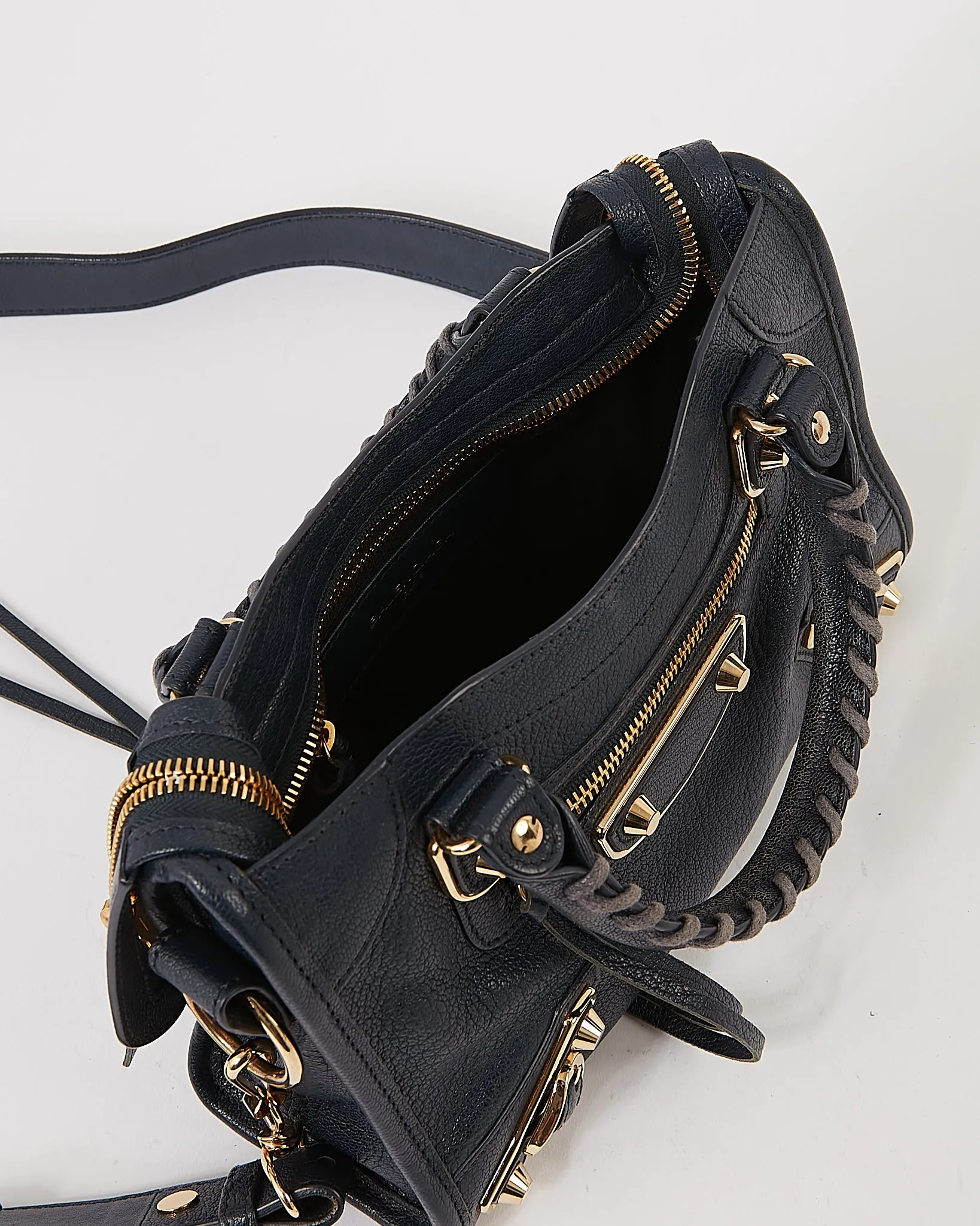 Balenciaga Navy Leather Metallic Edge Mini City Bag