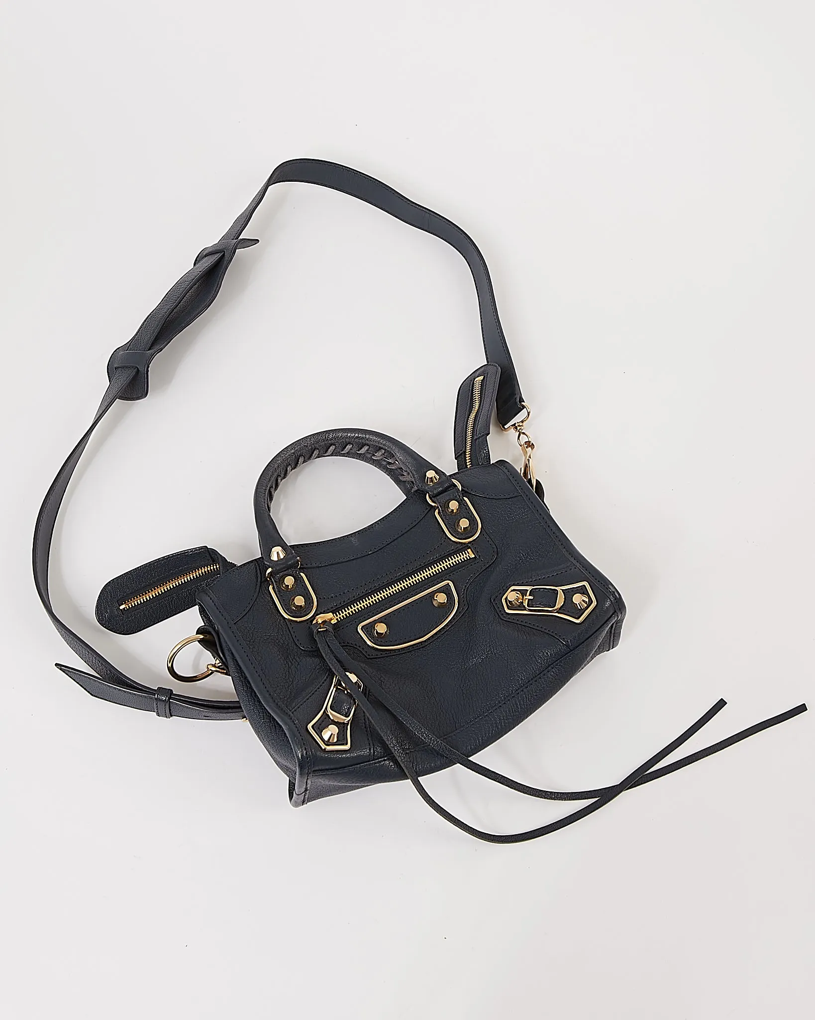 Balenciaga Navy Leather Metallic Edge Mini City Bag