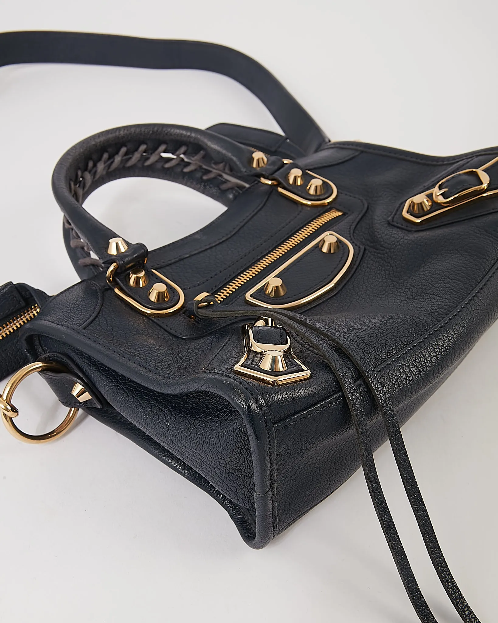Balenciaga Navy Leather Metallic Edge Mini City Bag