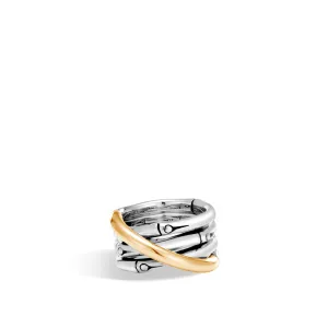 Bamboo 14MM Band Ring in Silver and 18K Gold