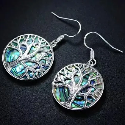 BARZEL Tree Of Life Drop Earrings with Abalone Pearl
