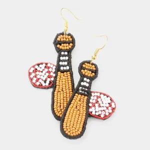 Baseball Bat Ball Seed Beaded Dangle Earrings