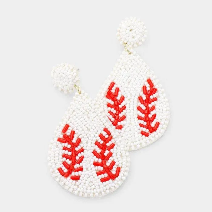 Baseball Seed Bead Felt Back Earrings