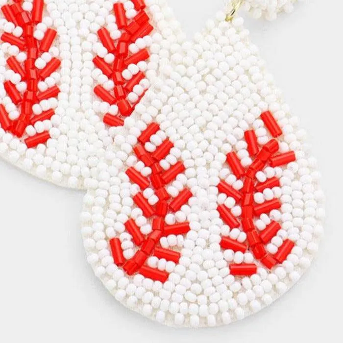 Baseball Seed Bead Felt Back Earrings