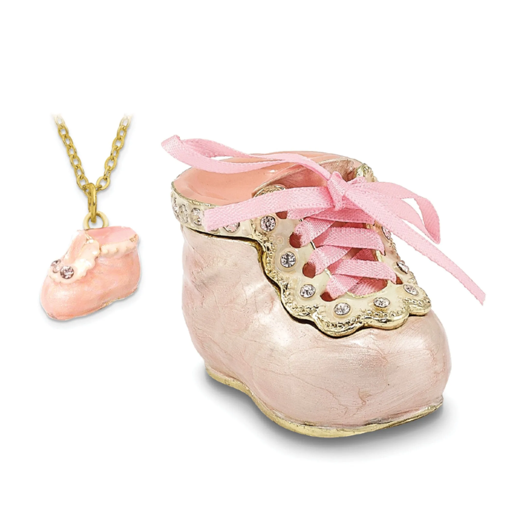 Bejeweled Multi Color Finish IT'S A GIRL Pink Baby Bootie Trinket Box