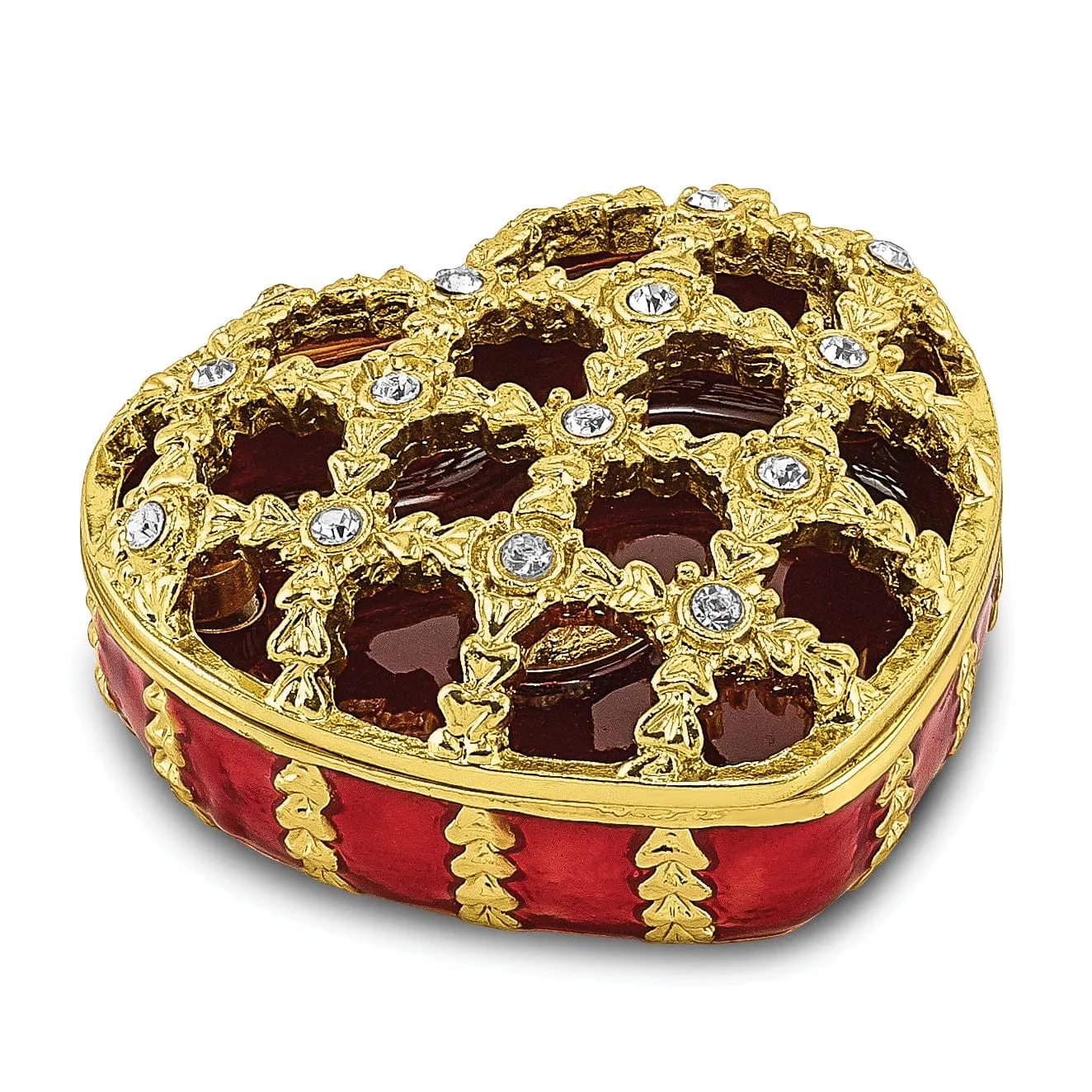 Bejeweled Multi Color Finish PEEK-A-BOO Decorative Heart Trinket Box