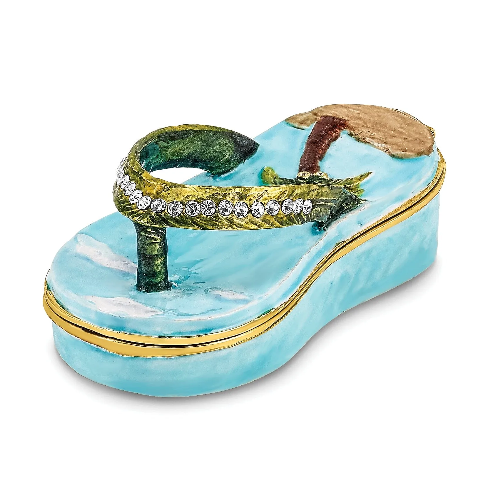 Bejeweled Multi Color Finish SANDY TOES Sandal Palm Tree Trinket Box