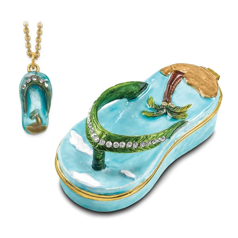 Bejeweled Multi Color Finish SANDY TOES Sandal Palm Tree Trinket Box