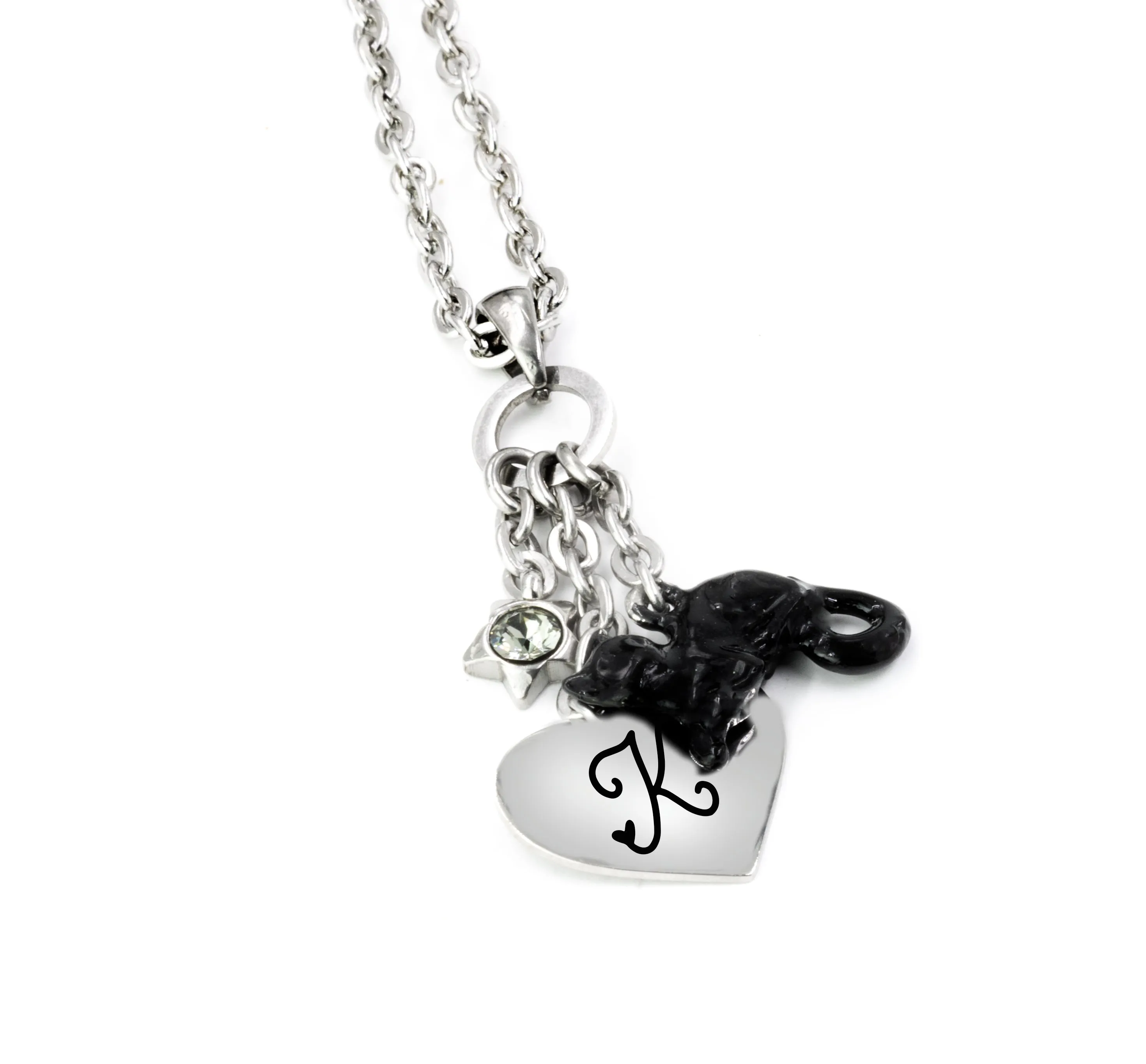 Black Cat Necklace with Engraved Charm