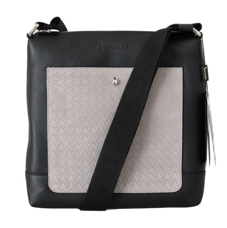 Black Gray Leather Messenger Shoulder Bag