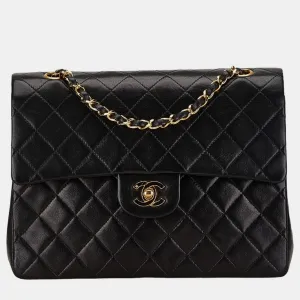 Black Lambskin Leather Medium Classic Double Flap Shoulder Bags
