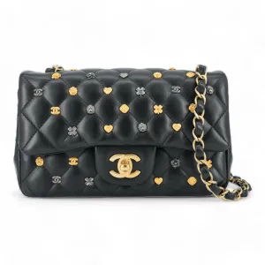 Black Lambskin Lucky Charms Mini Rectangular Flap Bag