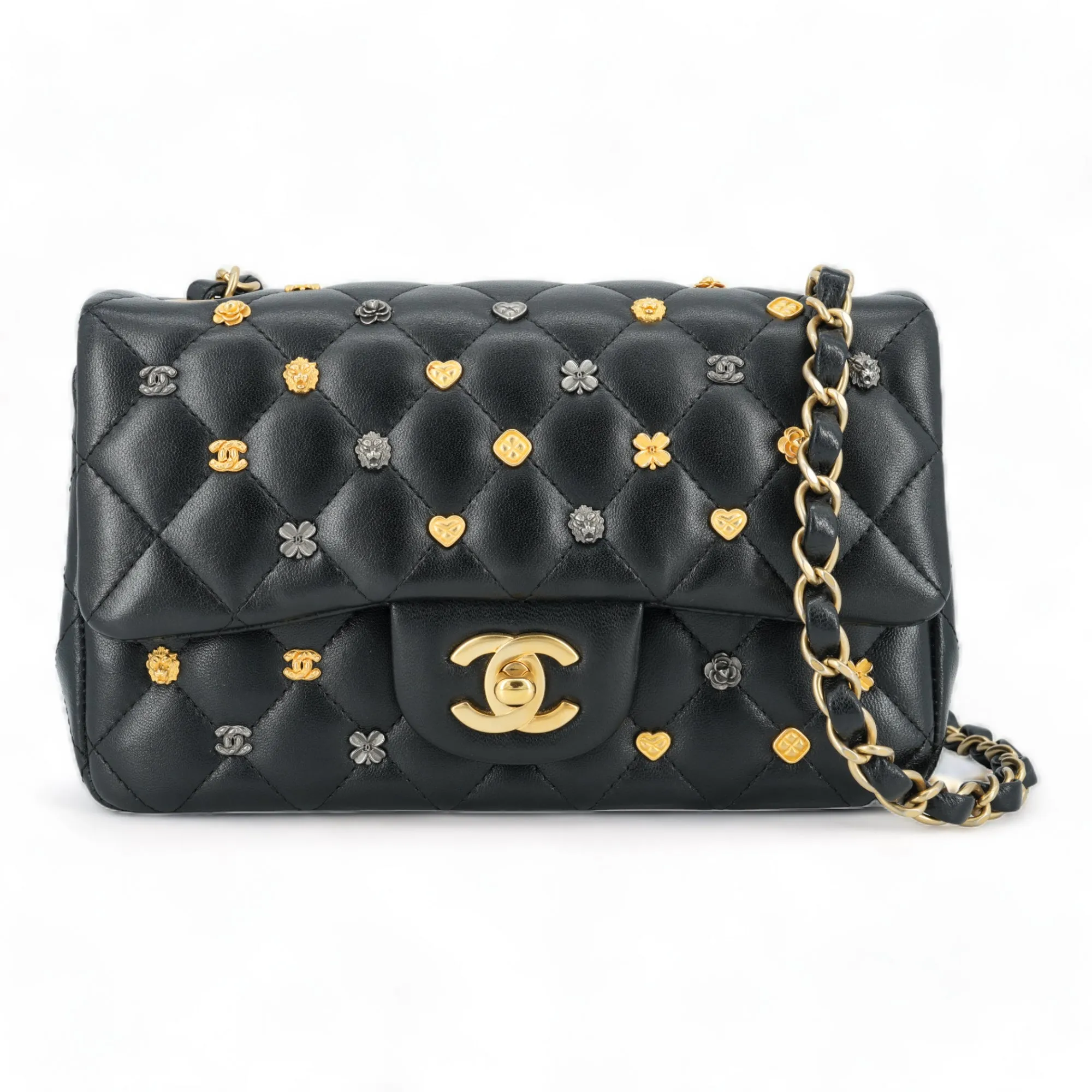 Black Lambskin Lucky Charms Mini Rectangular Flap Bag