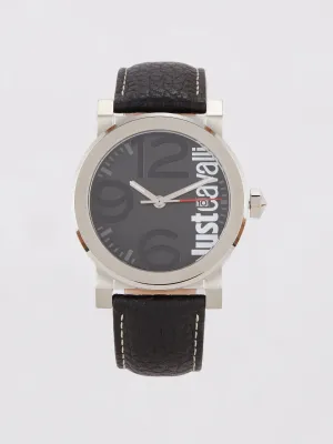 Black Leather Strap Logo Watch