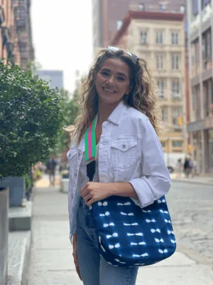 Blue Shibori City Bag with Green and Pink Strap Only $38   FREE Strap