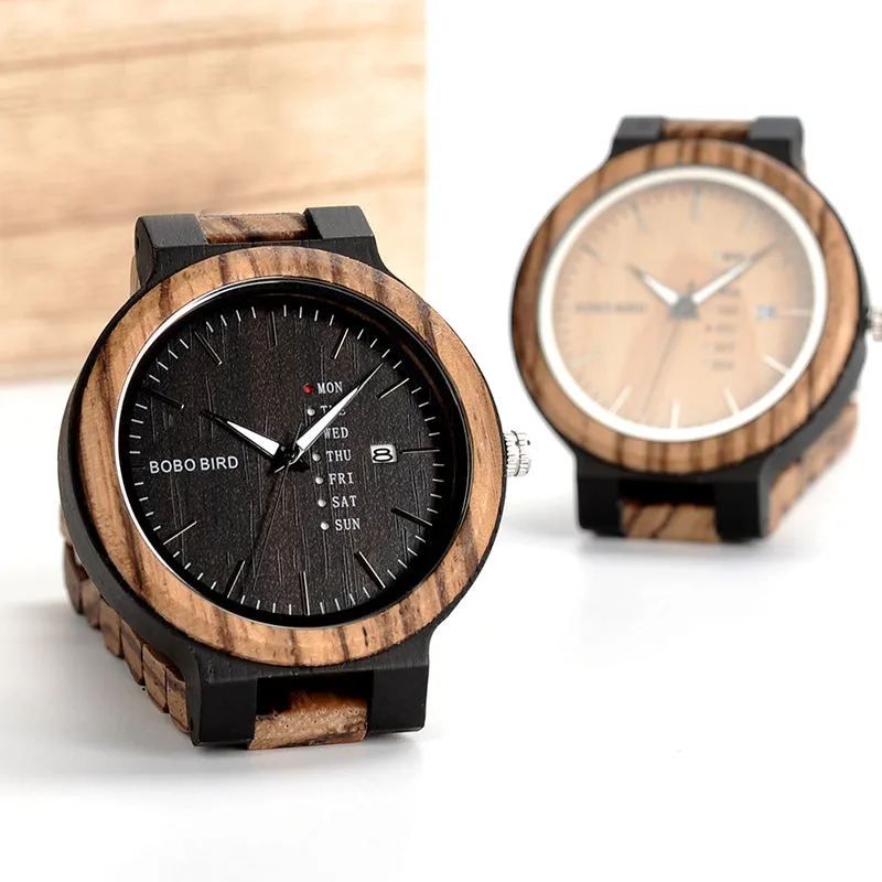 BOBO BIRD New Designer Auto Date Wood Band Watches Men Handmade Quartz Wrist Wristwatches relogio masculino C-O26 DROP SHIPPING