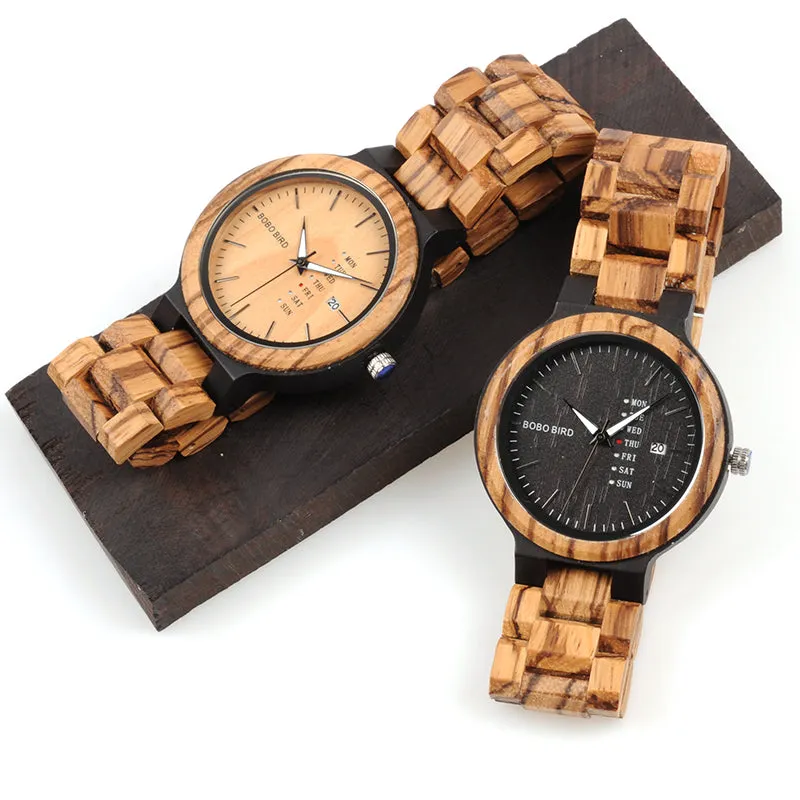 BOBO BIRD New Designer Auto Date Wood Band Watches Men Handmade Quartz Wrist Wristwatches relogio masculino C-O26 DROP SHIPPING