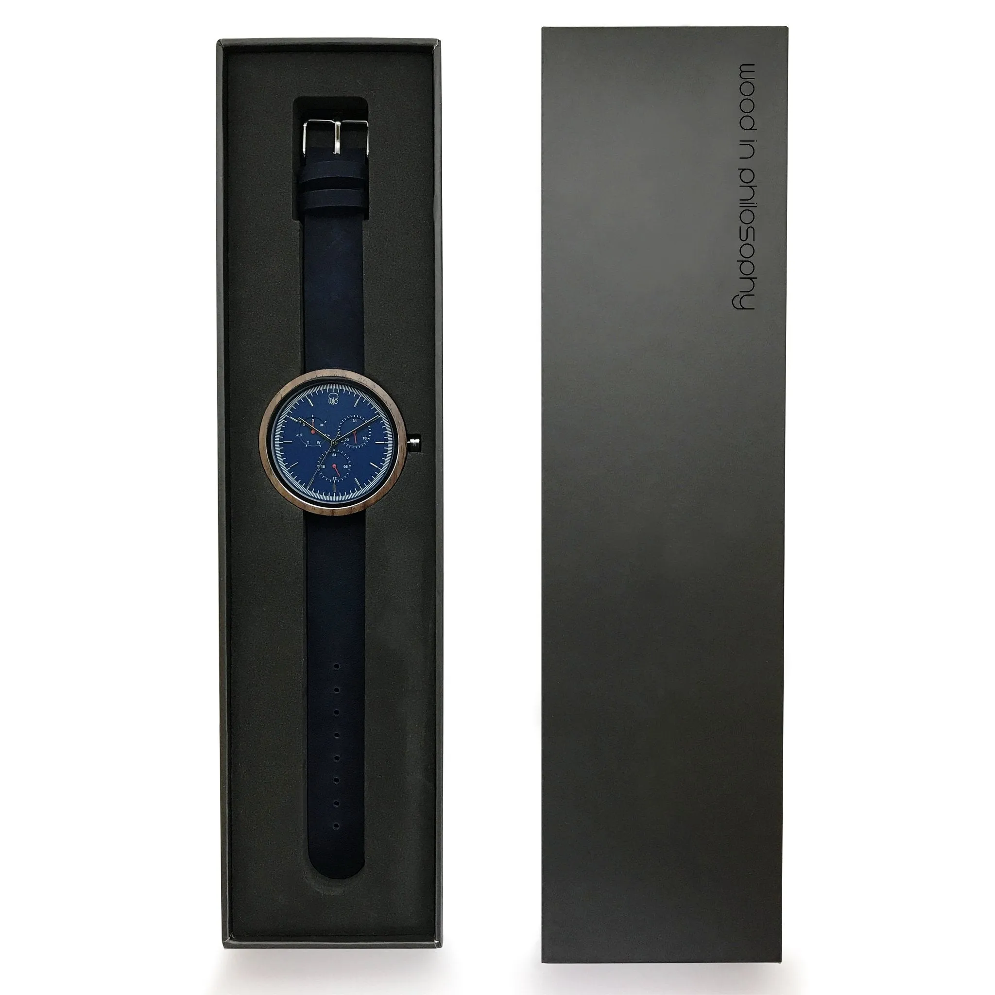 Bondi Black Walnut Multifunction Wood Watch - Dark Sapphire Dial, Sapphire Crystal, Japanese Quartz Movement | Explorer Series