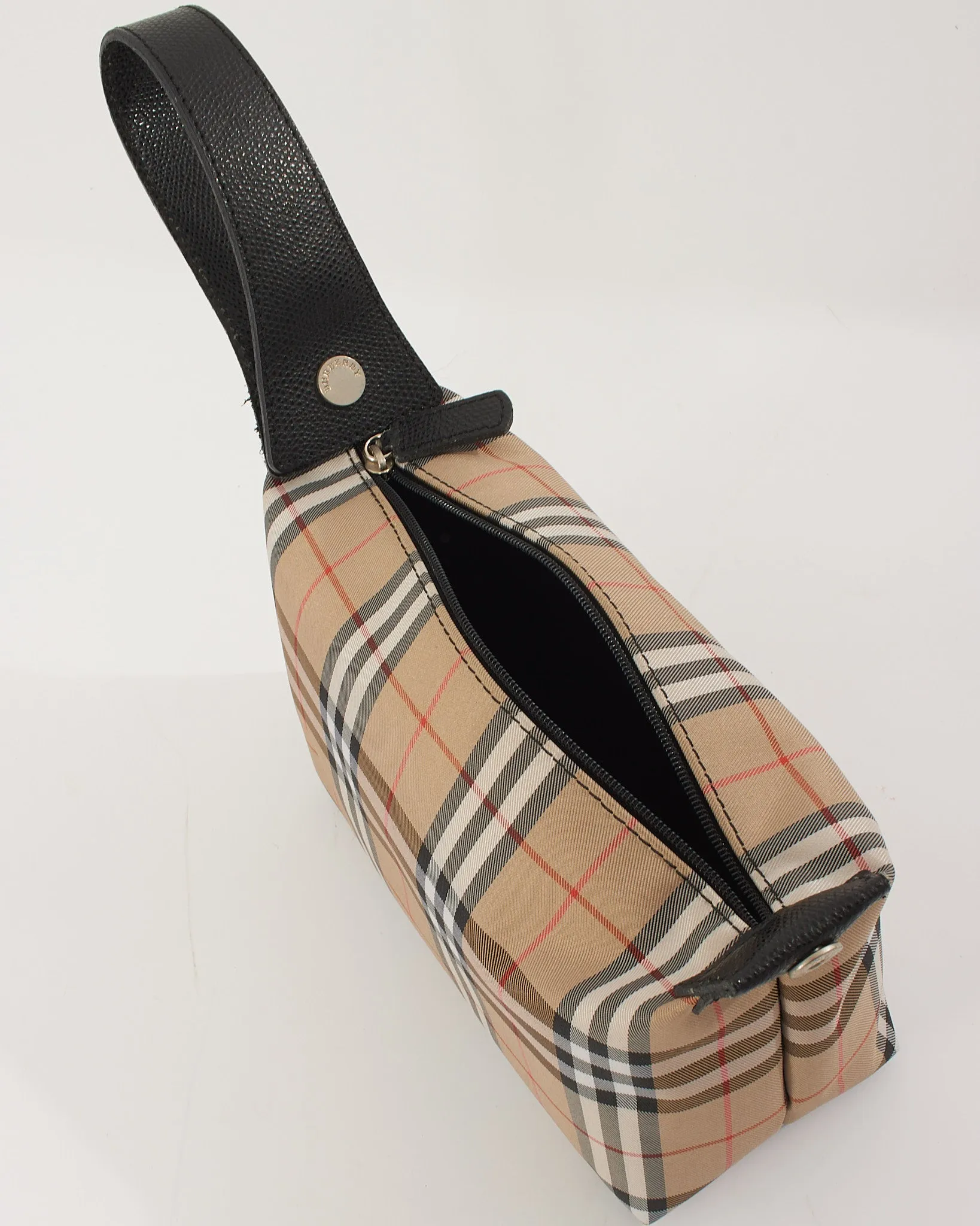 Burberry Beige Canvas Check Print Mini Top Handle Bag