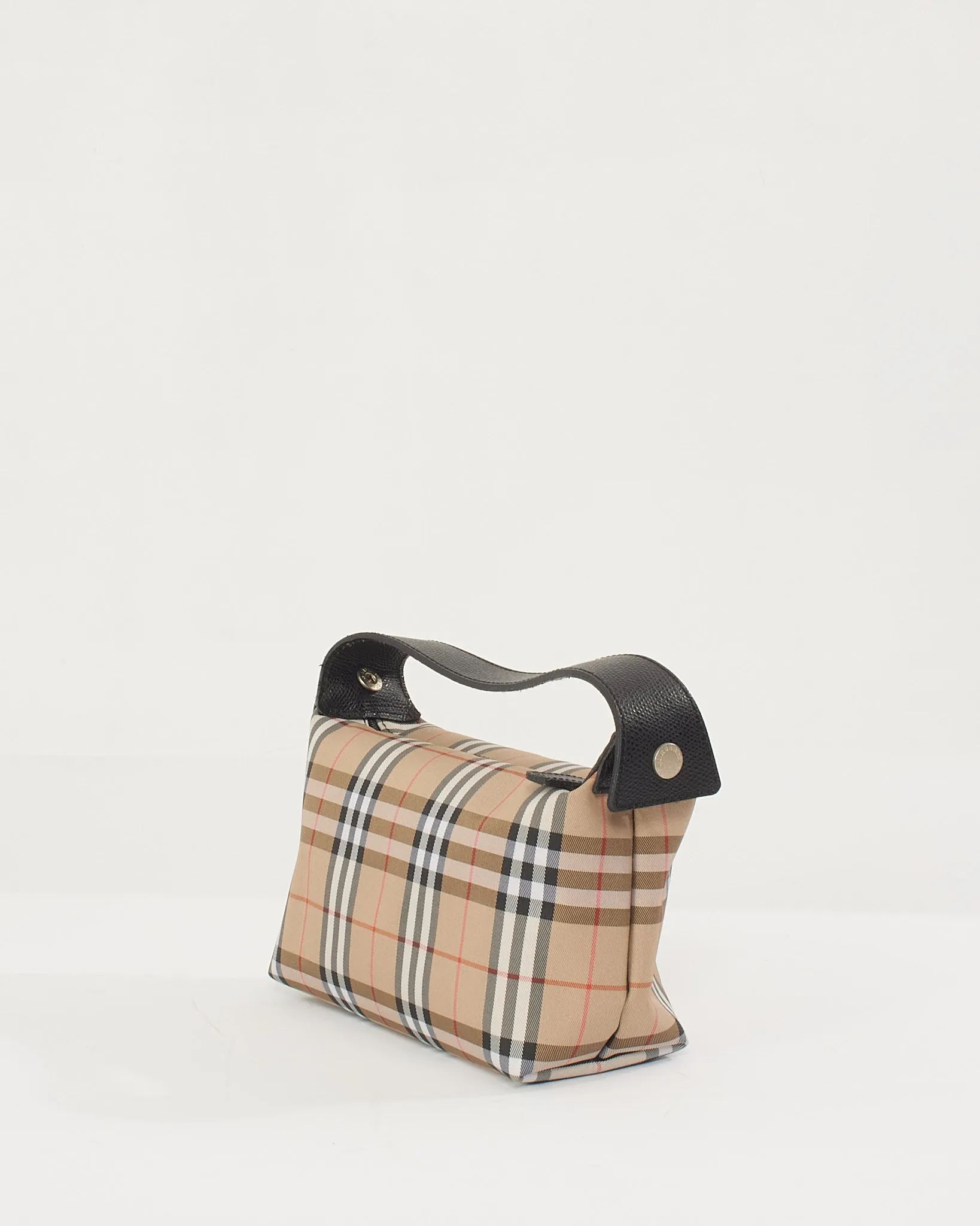 Burberry Beige Canvas Check Print Mini Top Handle Bag