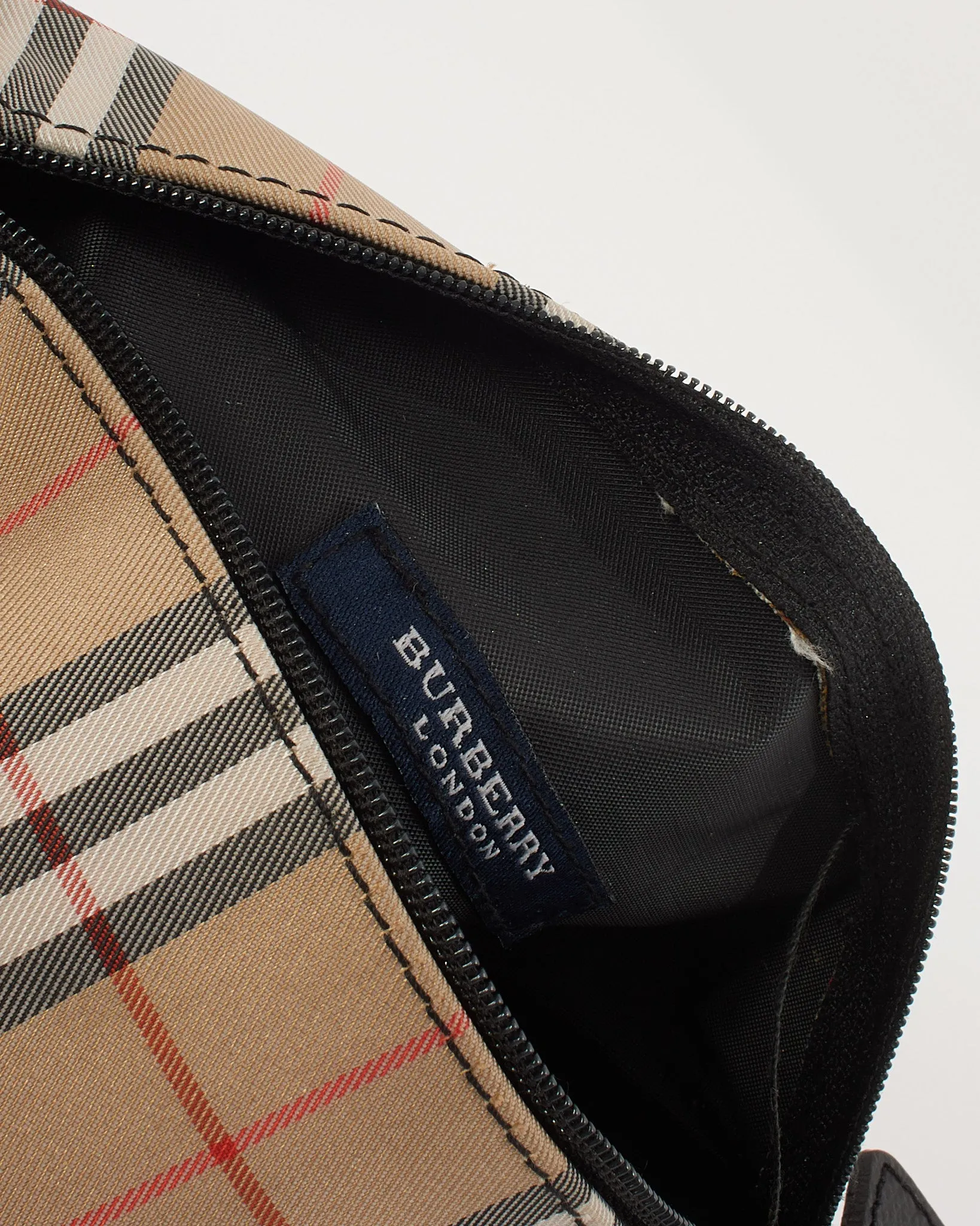 Burberry Beige Canvas Check Print Mini Top Handle Bag