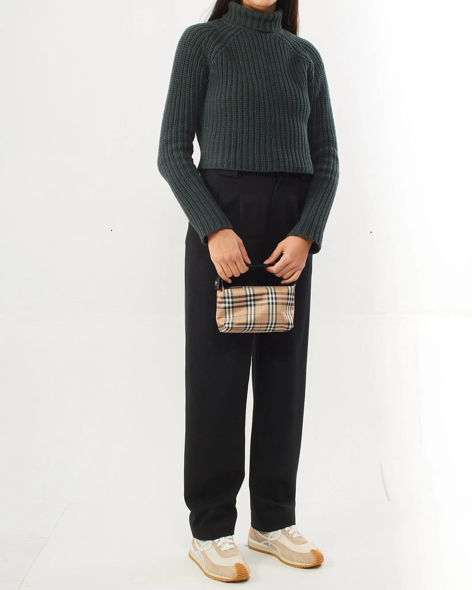 Burberry Beige Canvas Check Print Mini Top Handle Bag