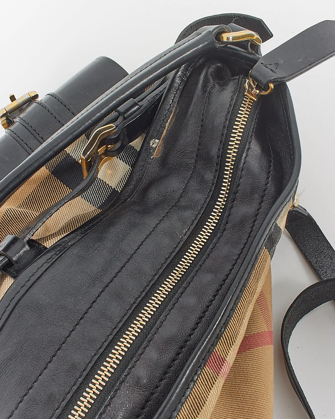 Burberry Black Leather/Canvas Nova check Convertible Bag