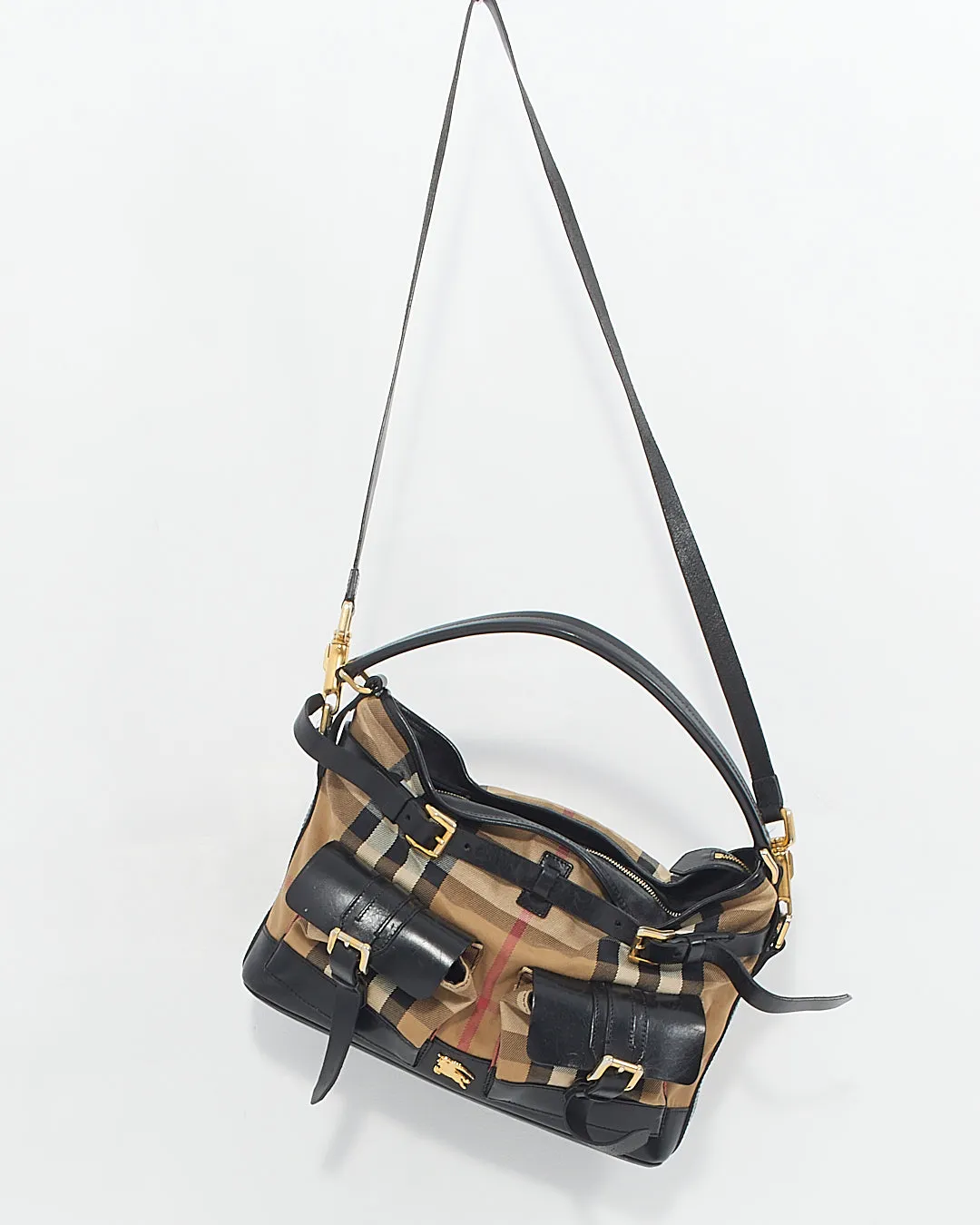 Burberry Black Leather/Canvas Nova check Convertible Bag