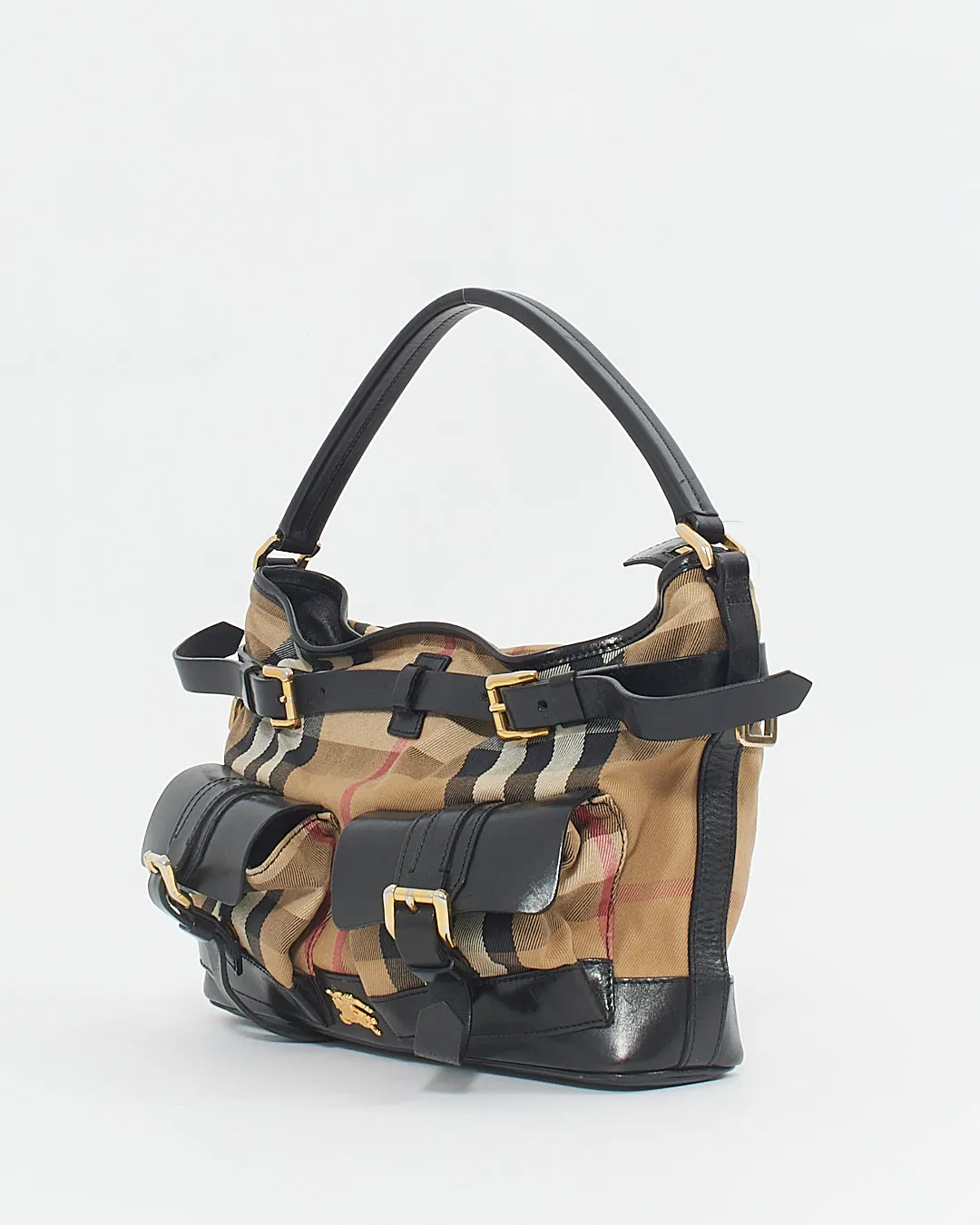 Burberry Black Leather/Canvas Nova check Convertible Bag
