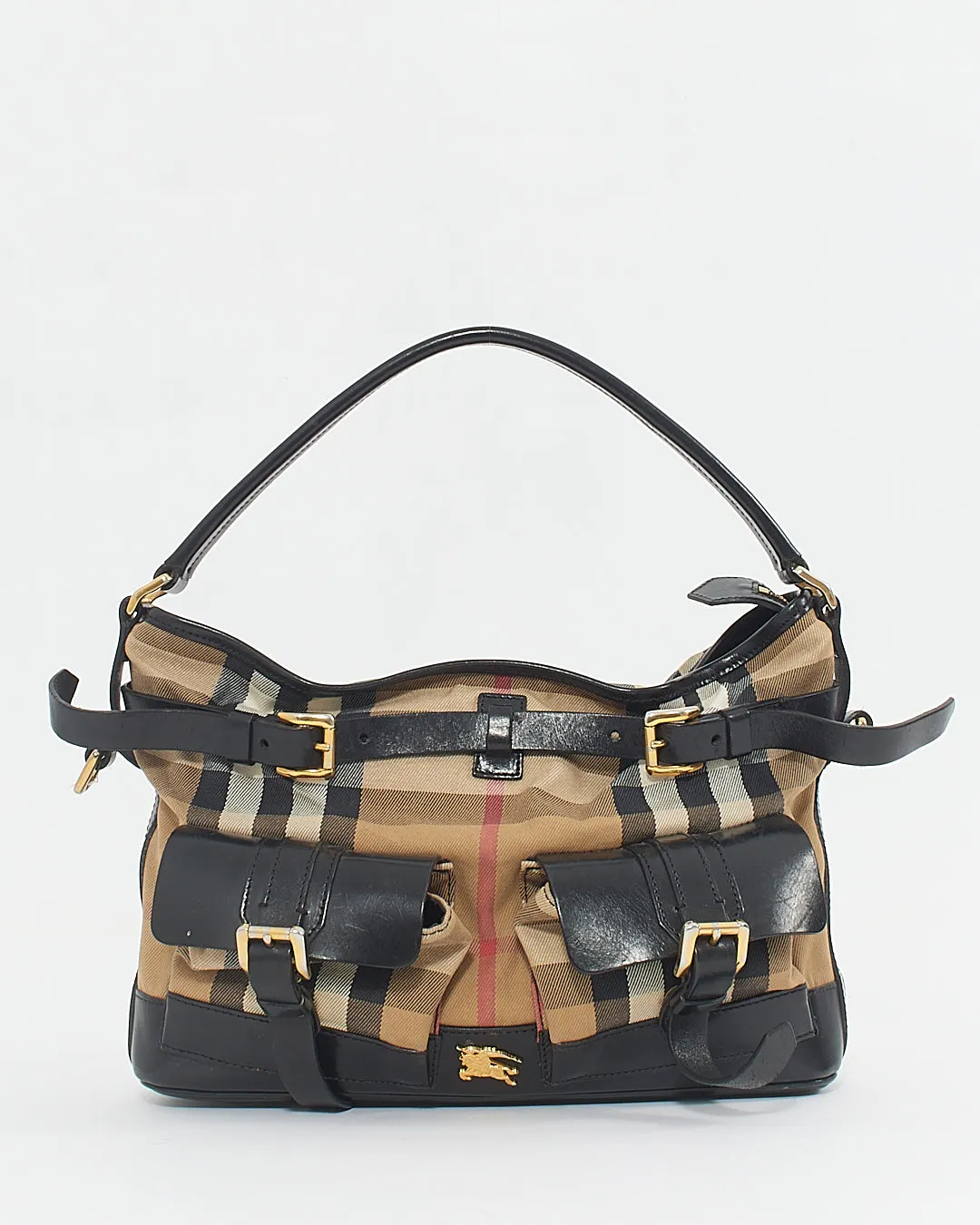 Burberry Black Leather/Canvas Nova check Convertible Bag