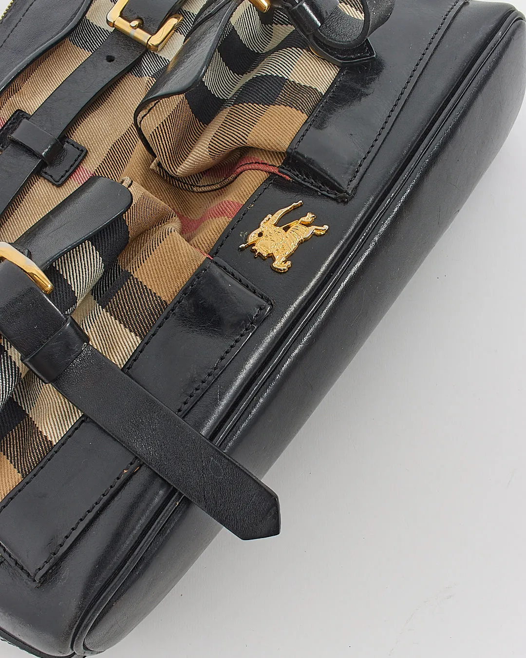 Burberry Black Leather/Canvas Nova check Convertible Bag