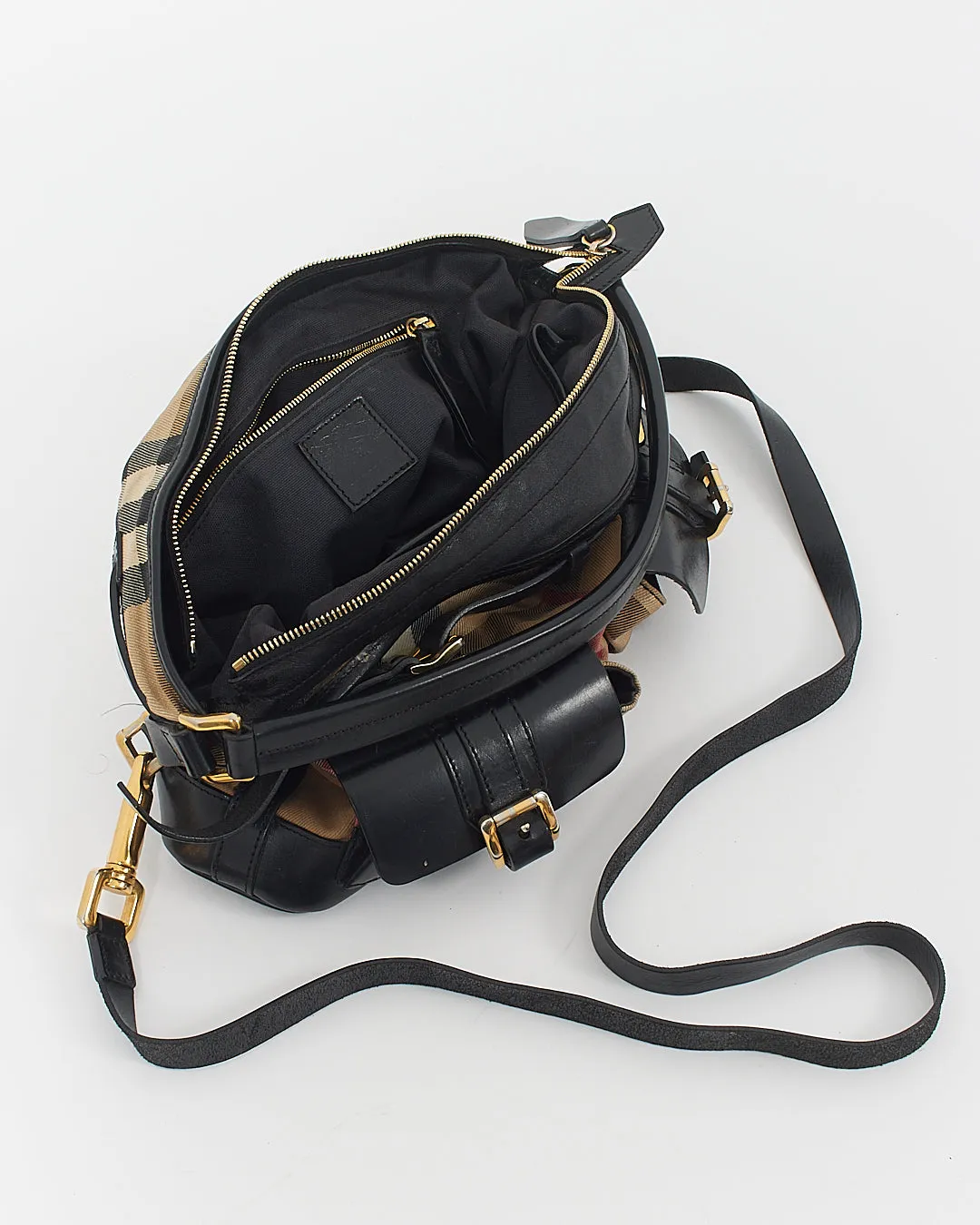 Burberry Black Leather/Canvas Nova check Convertible Bag
