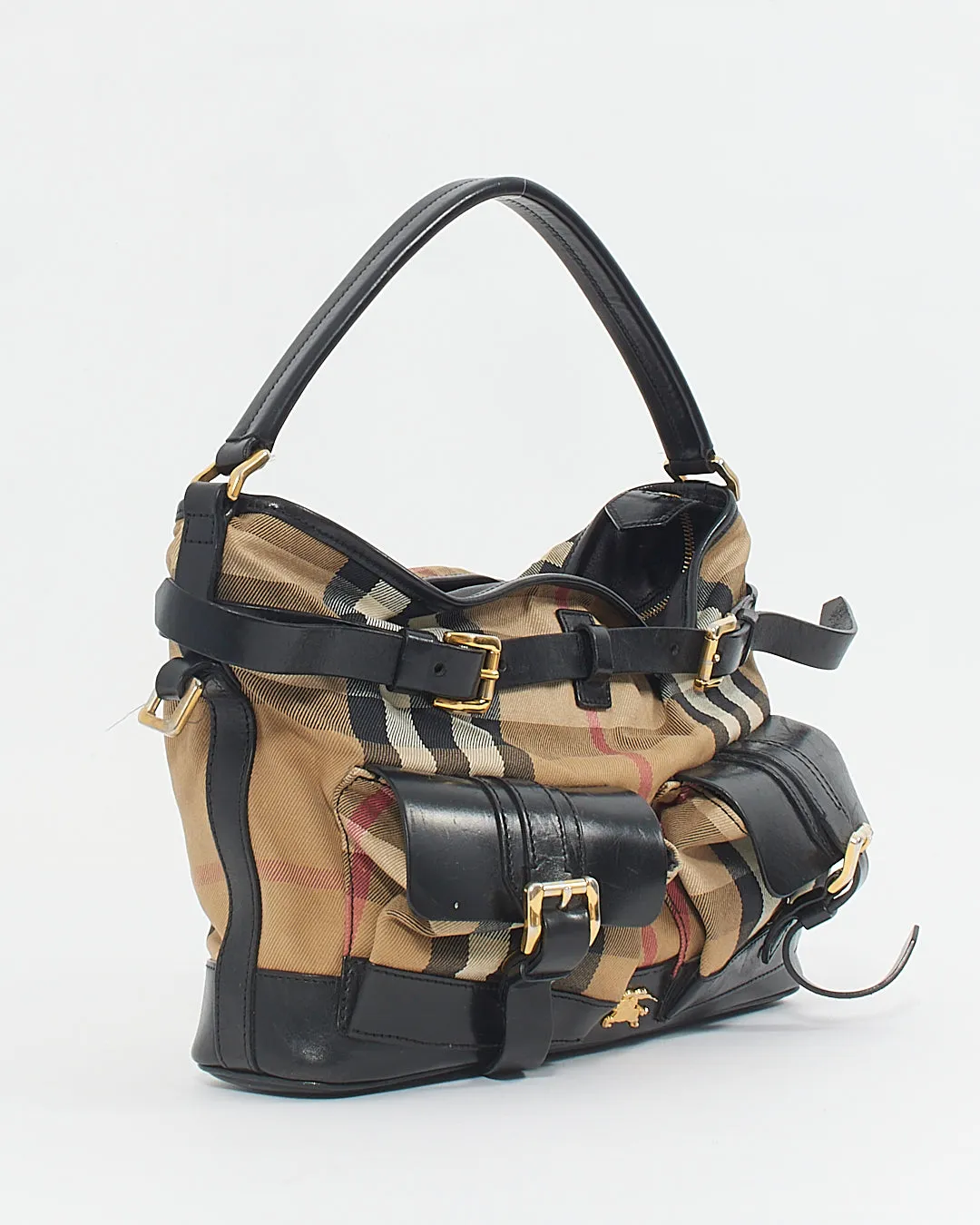 Burberry Black Leather/Canvas Nova check Convertible Bag