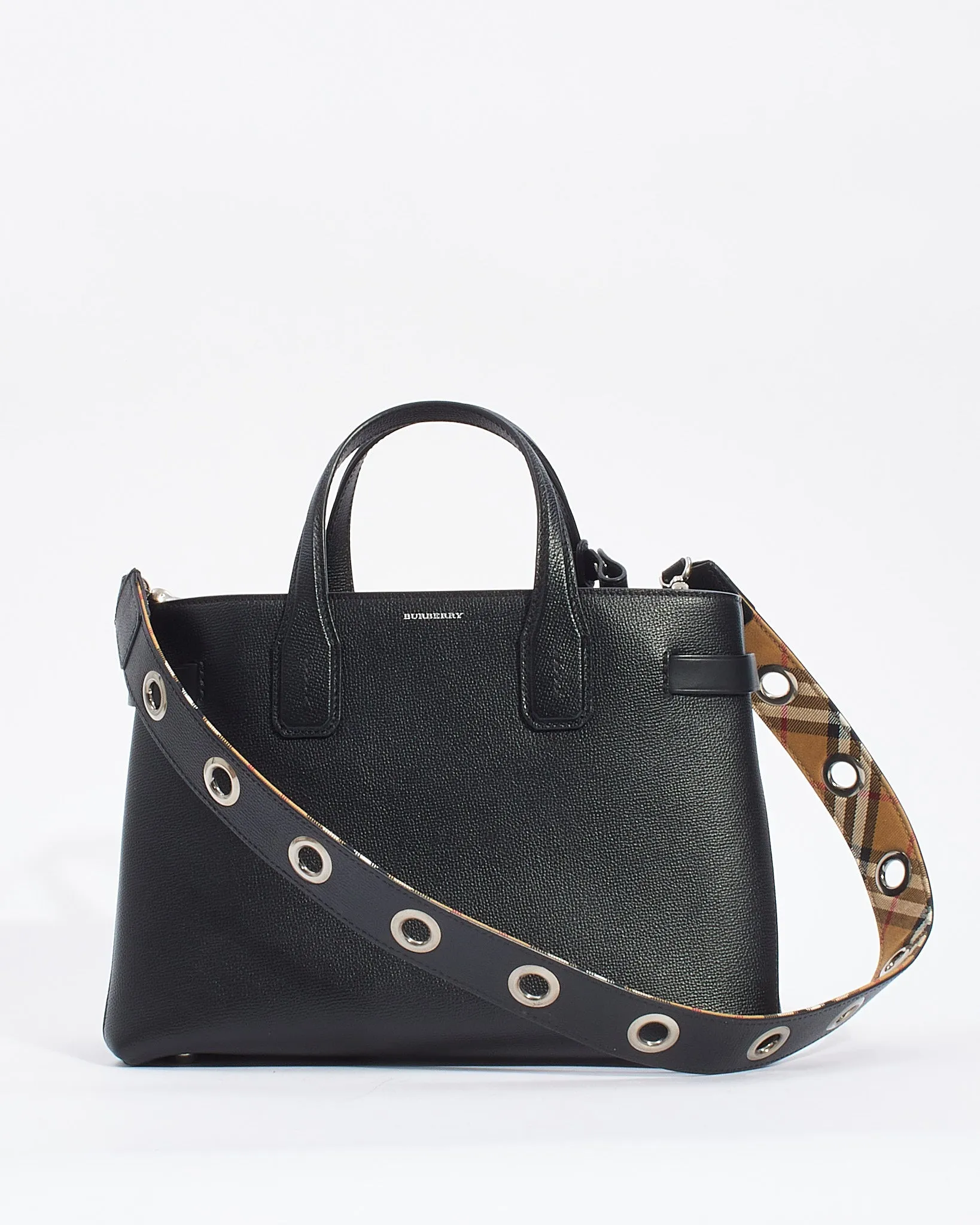 Burberry Black Medium Leather Banner Tote with Strap