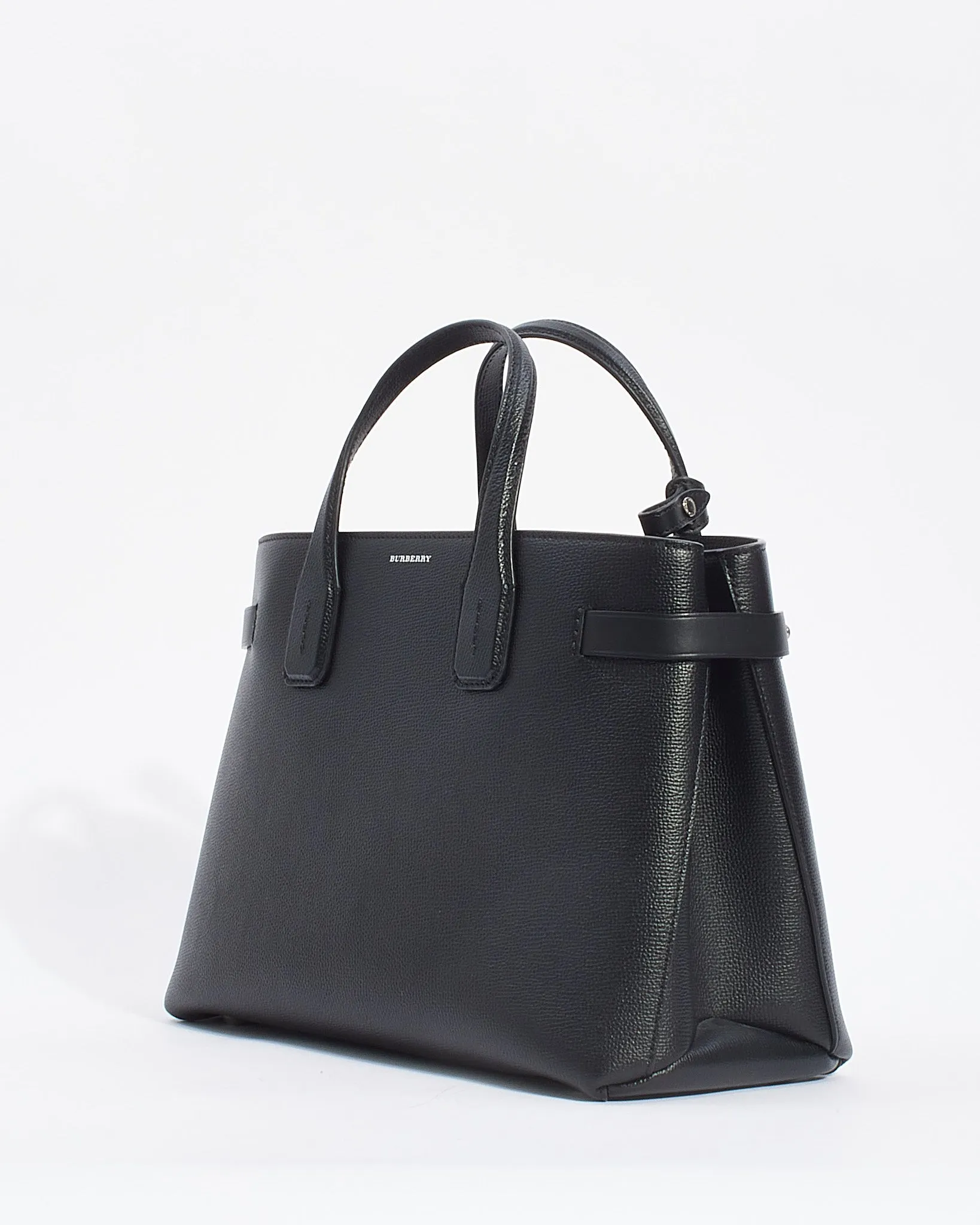 Burberry Black Medium Leather Banner Tote with Strap