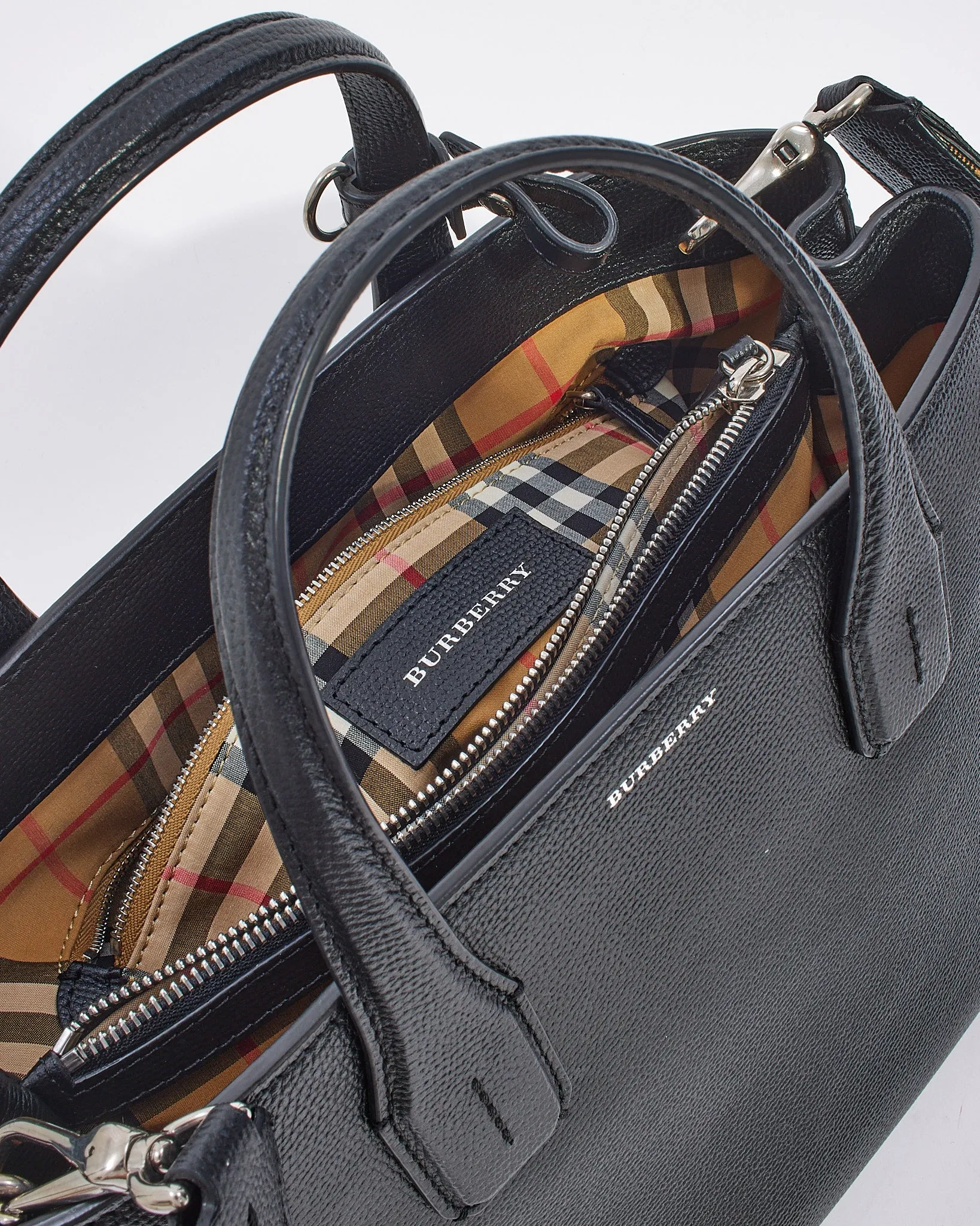 Burberry Black Medium Leather Banner Tote with Strap