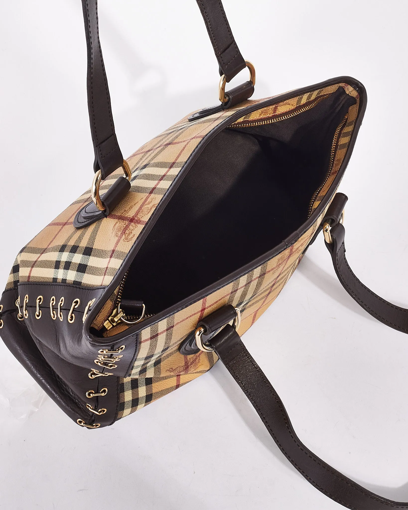 Burberry Brown Haymarket Coated Canvas Tote Bag