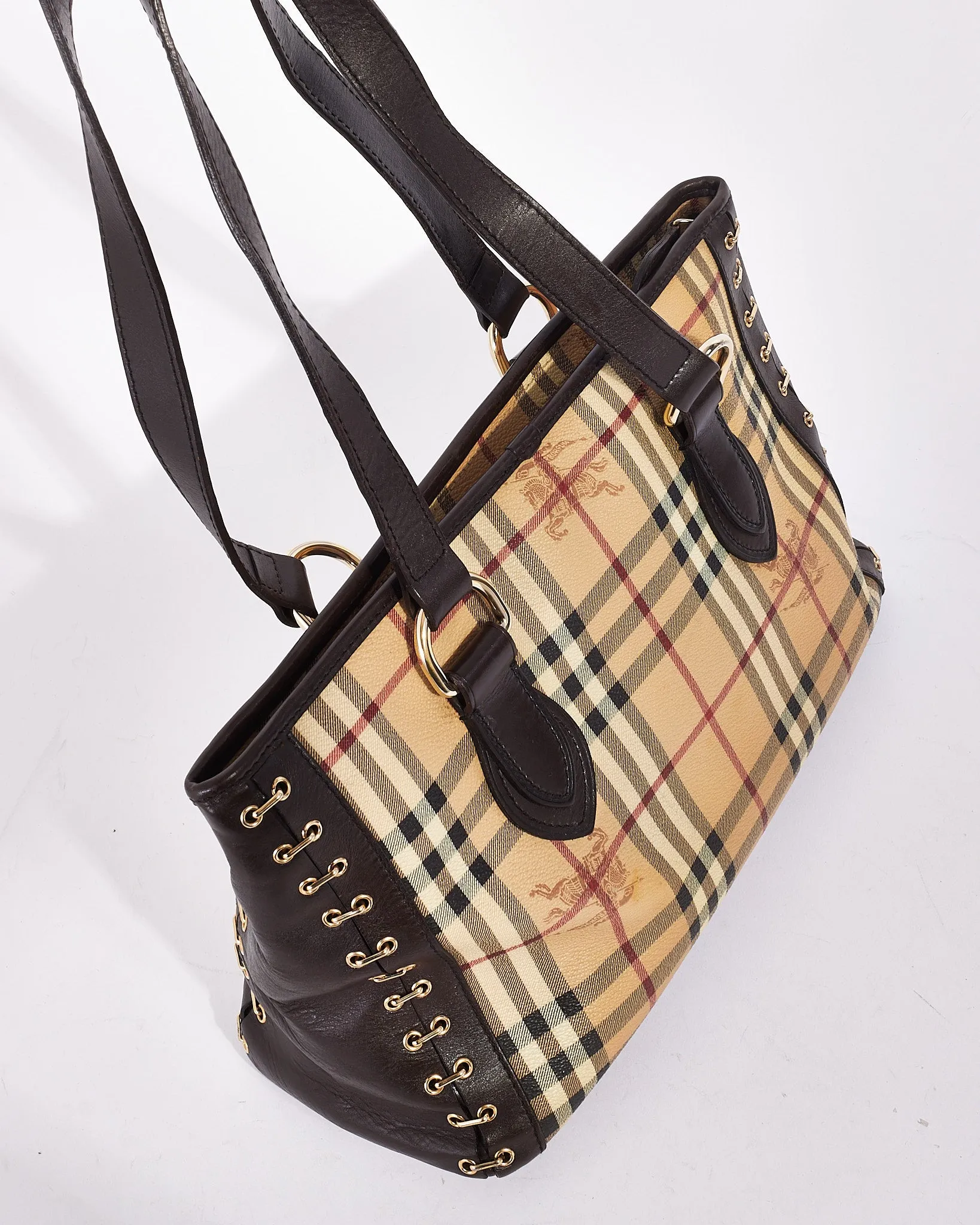 Burberry Brown Haymarket Coated Canvas Tote Bag