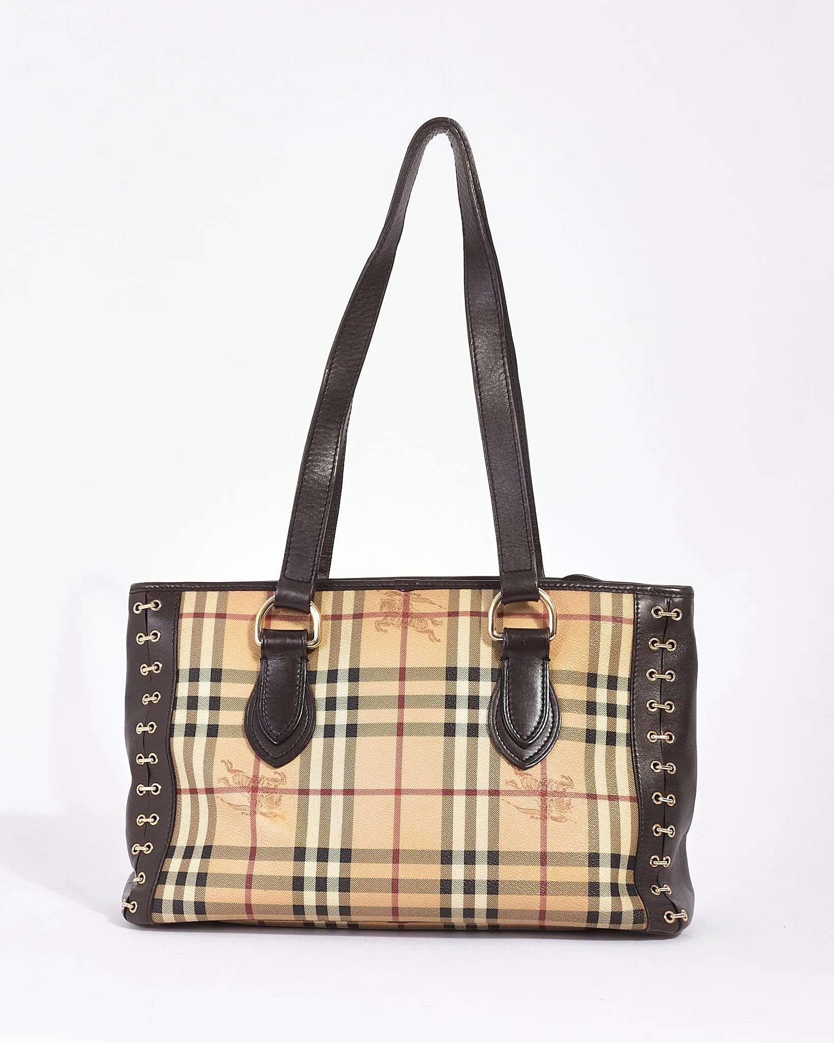 Burberry Brown Haymarket Coated Canvas Tote Bag