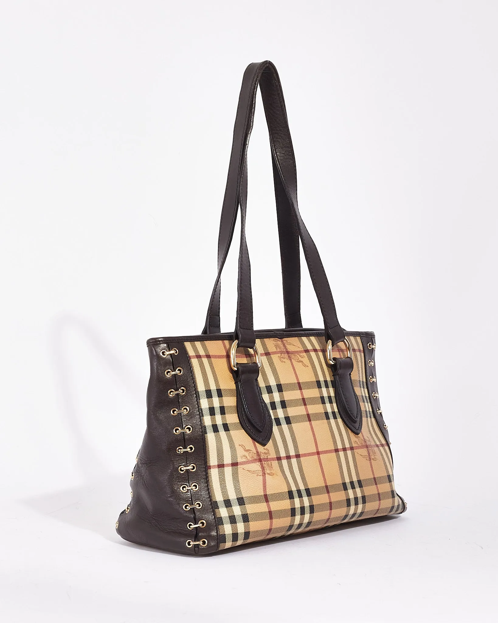 Burberry Brown Haymarket Coated Canvas Tote Bag
