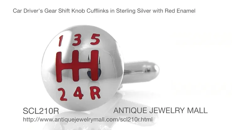 Car Drivers Gear Shift Cufflinks in Sterling Silver with Red Enamel - Cuff Links
