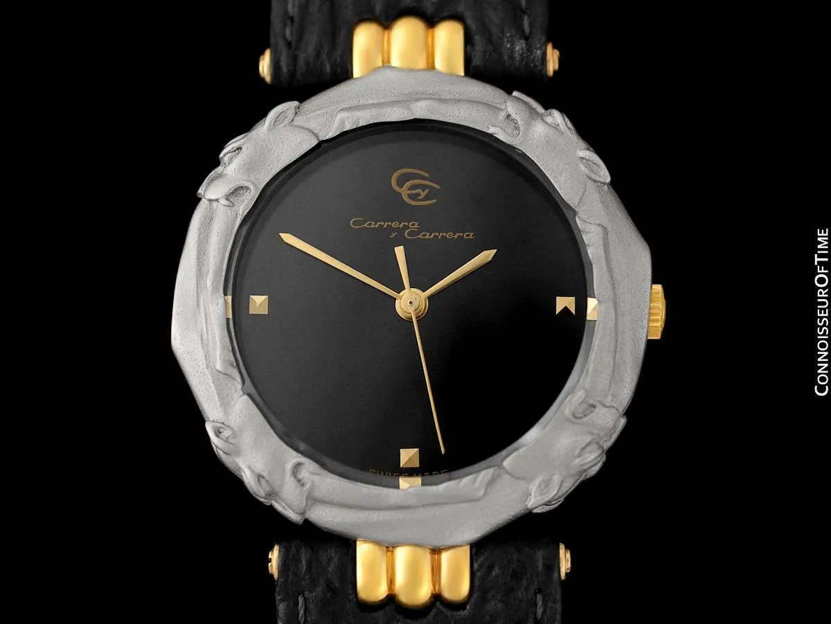Carrera y Carrera Leopard Mens Midsize / Large Ladies Quartz Watch - Sculptured Titanium & 18K Gold