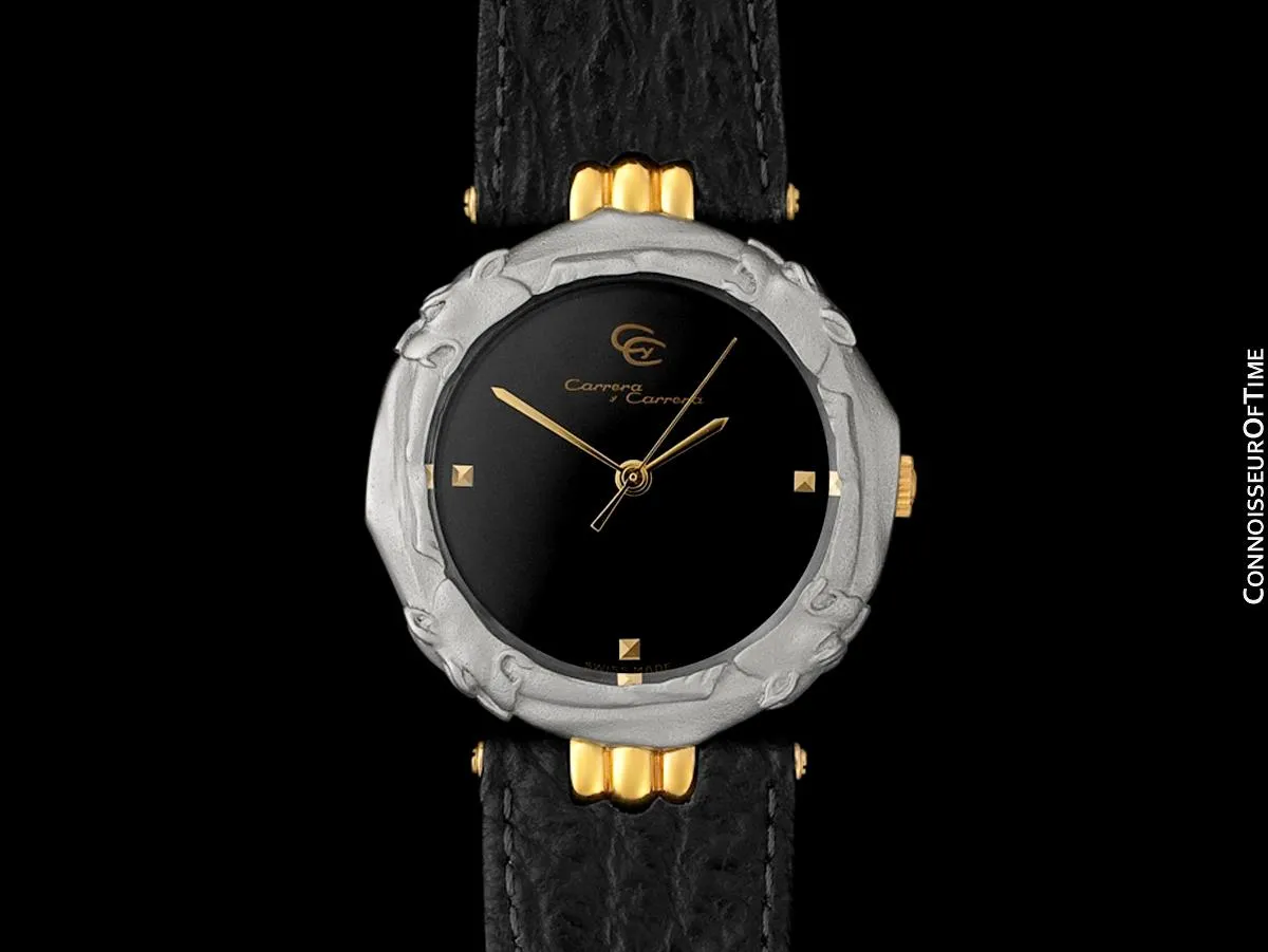 Carrera y Carrera Leopard Mens Midsize / Large Ladies Quartz Watch - Sculptured Titanium & 18K Gold