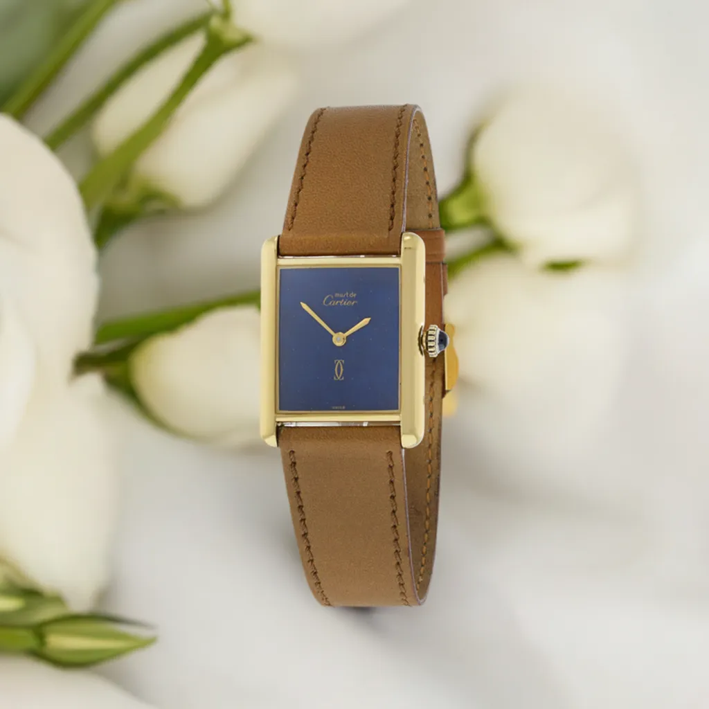 Cartier Must de Cartier Vermeil Manual Wind Tank Watch Lapis Dial