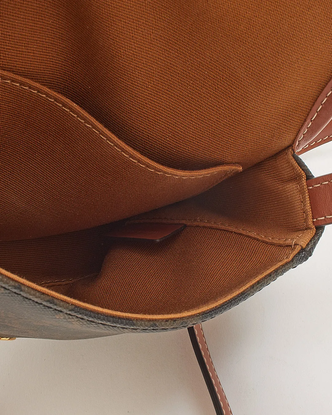 Celine Triomphe Coated Canvas / Tan Leather Trim Mini Besace Crossbody