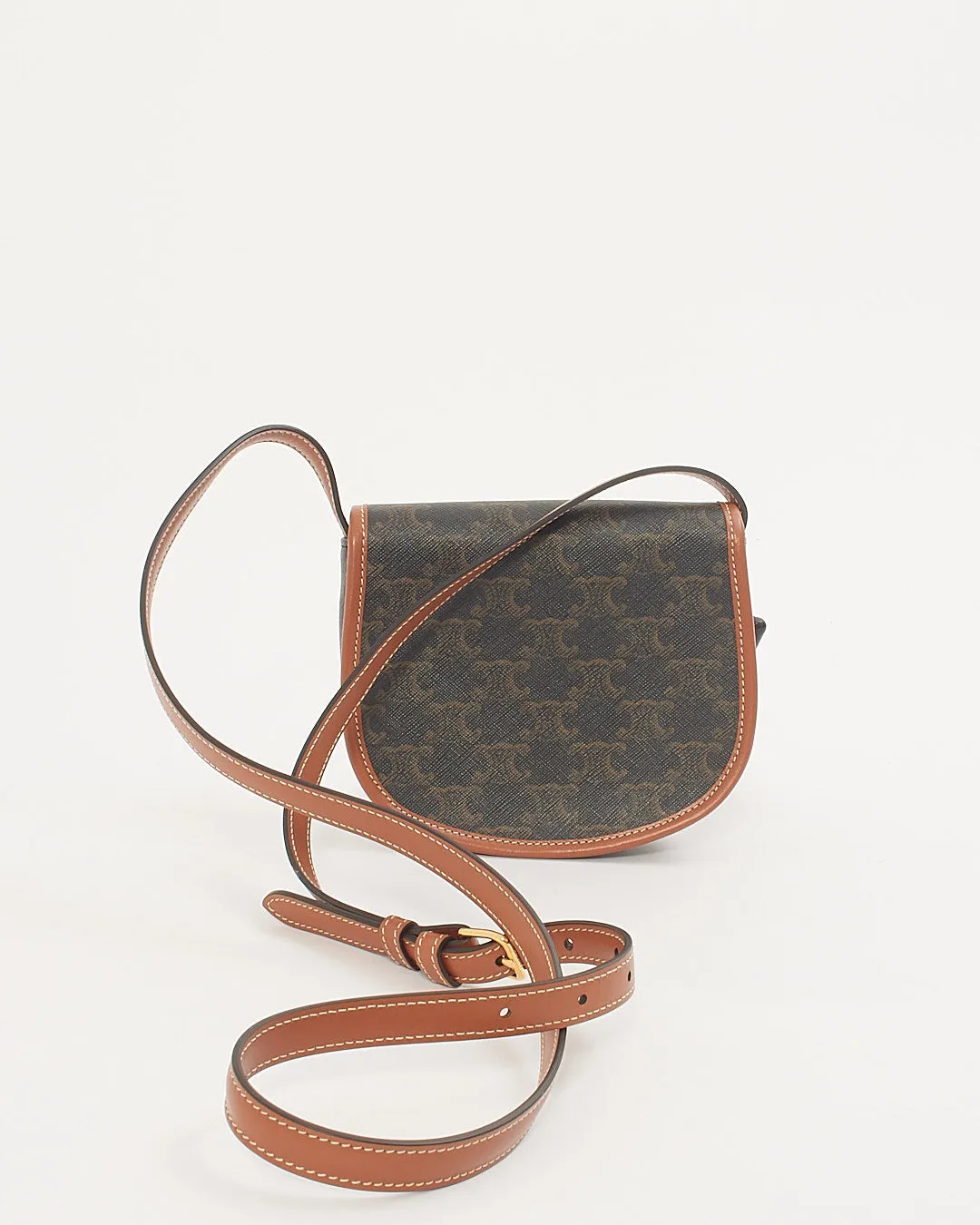 Celine Triomphe Coated Canvas / Tan Leather Trim Mini Besace Crossbody